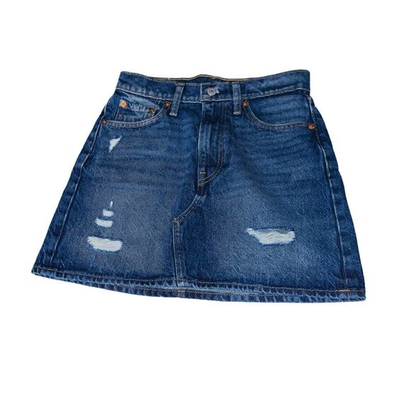 Levi's Deconstructed Denim Mini Skirt Distressed Cotton Sz 25 - Picture 3 of 6